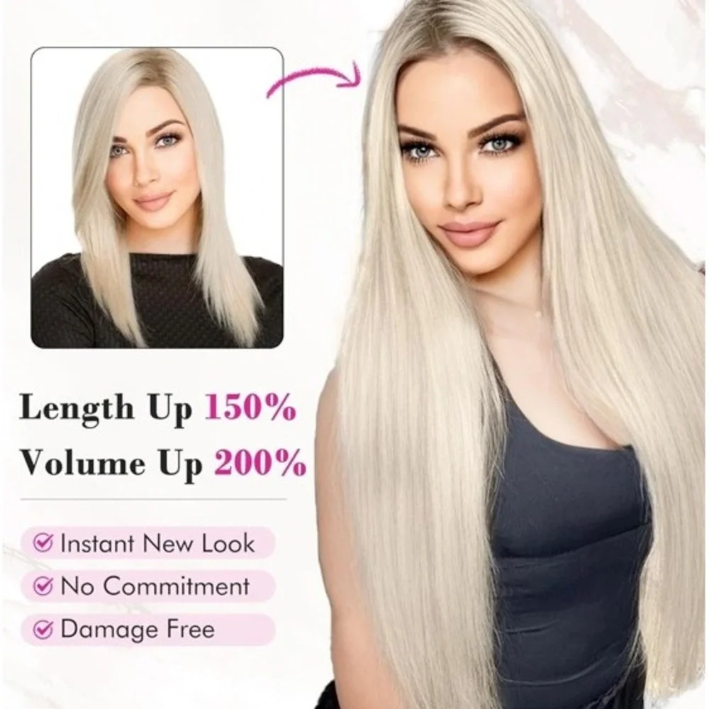 REECHO‎ Blonde Clip in Hair Extensions Long Straight Hairpiece Women